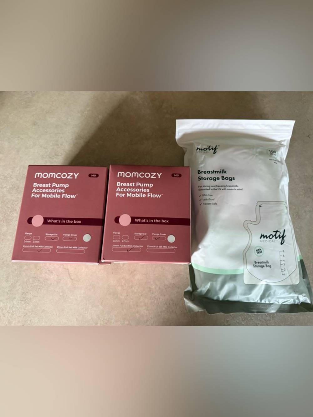 ✨ NIB Momcozy M9 Breast Pump Parts Bundle + 100ct Motif Storage Bags